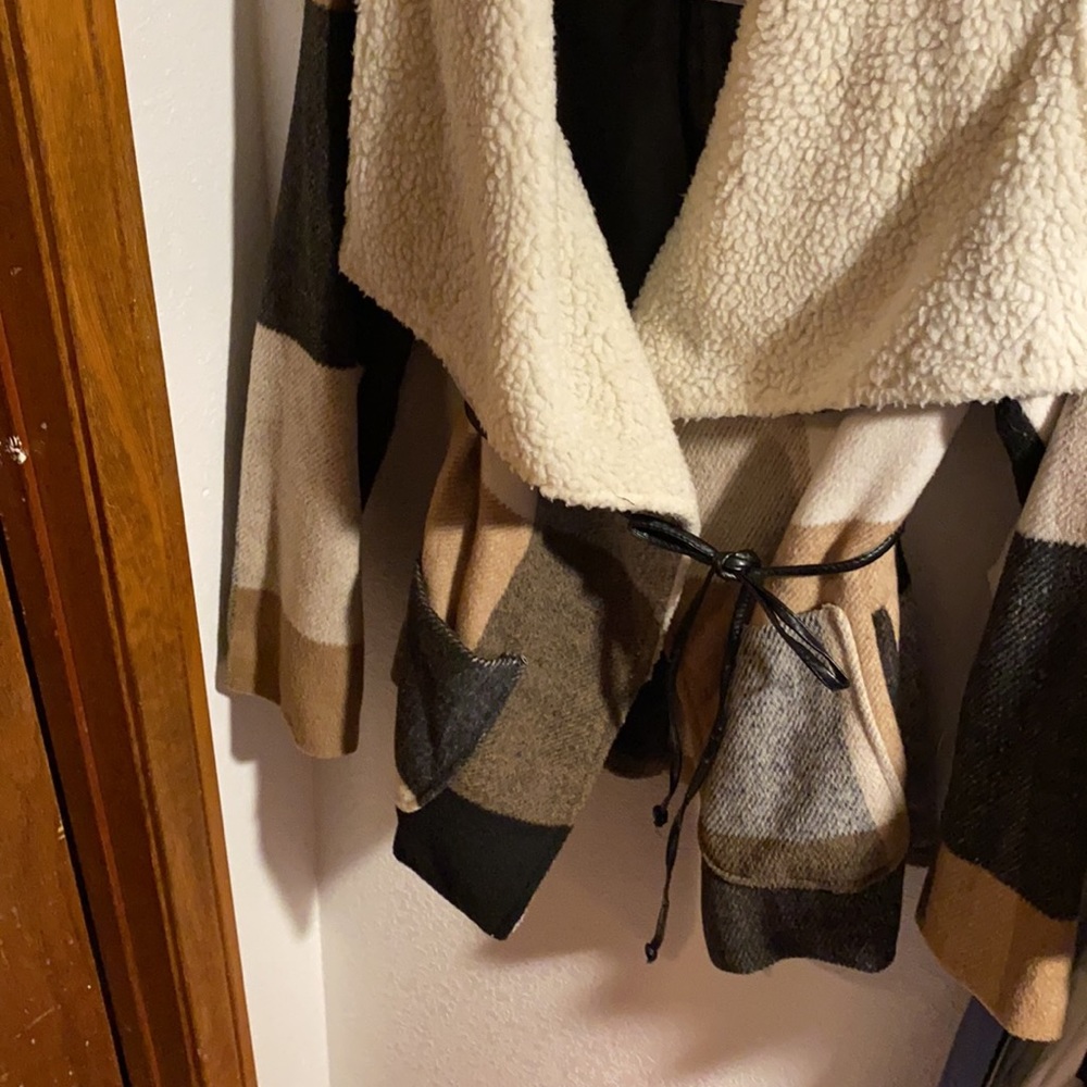 Brown Sherpa plaid jacket